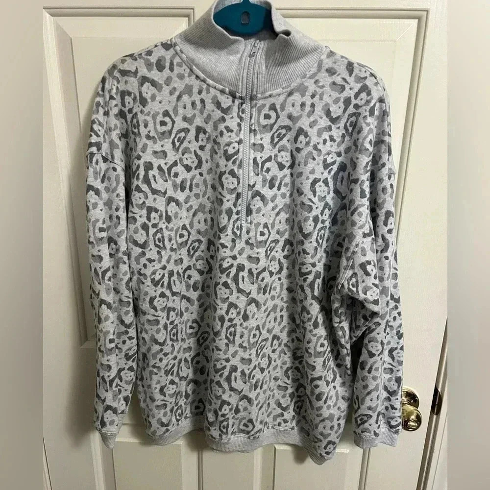 2/$28 Aerie Leopard‎ Print Cozy Quarter Zip Oversized Sweatshirt Pullover Small